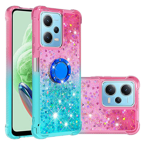 Coque Silicone Housse Etui Gel Bling-Bling avec Support Bague Anneau YB2 pour Xiaomi Poco X5 5G Rose