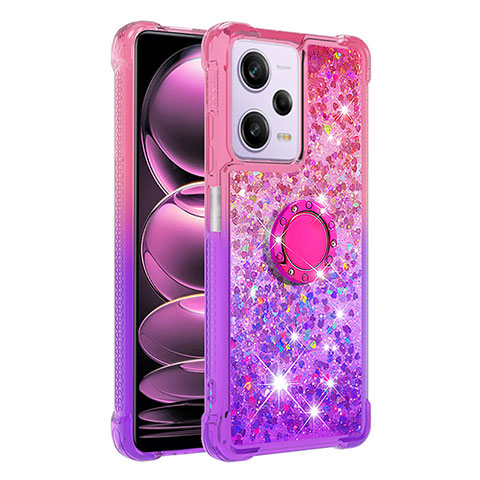 Coque Silicone Housse Etui Gel Bling-Bling avec Support Bague Anneau YB2 pour Xiaomi Redmi Note 12 Pro 5G Rose Rouge