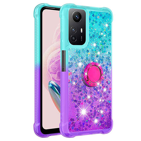 Coque Silicone Housse Etui Gel Bling-Bling avec Support Bague Anneau YB2 pour Xiaomi Redmi Note 12S Bleu Ciel