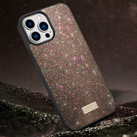 Coque Silicone Housse Etui Gel Bling-Bling LD1 pour Apple iPhone 15 Pro Marron