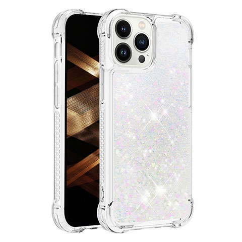 Coque Silicone Housse Etui Gel Bling-Bling S01 pour Apple iPhone 15 Pro Max Argent