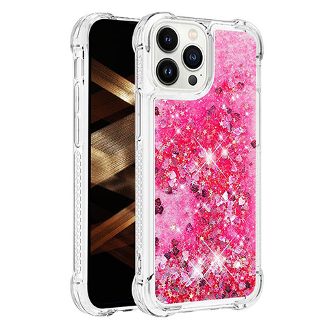 Coque Silicone Housse Etui Gel Bling-Bling S01 pour Apple iPhone 15 Pro Max Rose Rouge