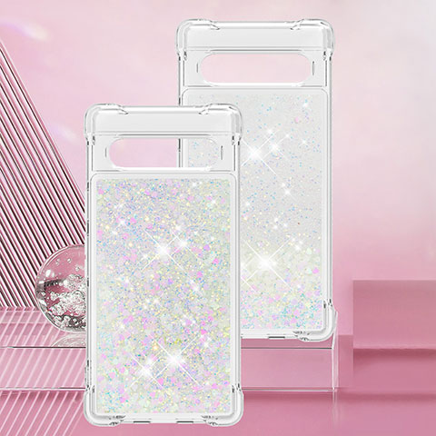 Coque Silicone Housse Etui Gel Bling-Bling S01 pour Google Pixel 7a 5G Argent