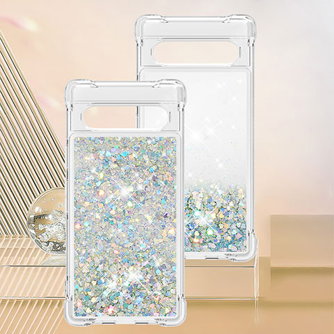 Coque Silicone Housse Etui Gel Bling-Bling S01 pour Google Pixel 7a 5G Blanc