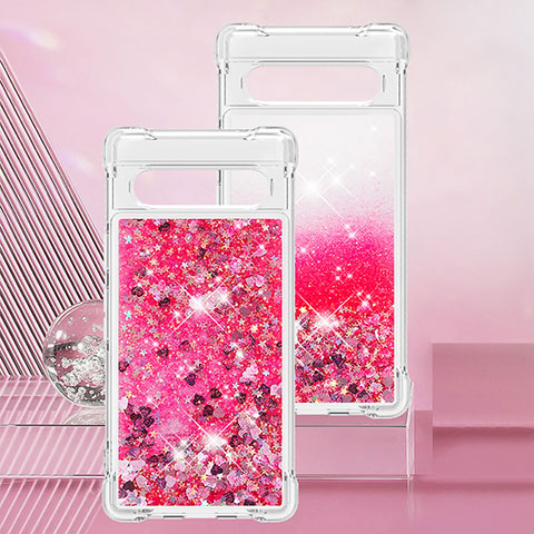 Coque Silicone Housse Etui Gel Bling-Bling S01 pour Google Pixel 7a 5G Rose Rouge