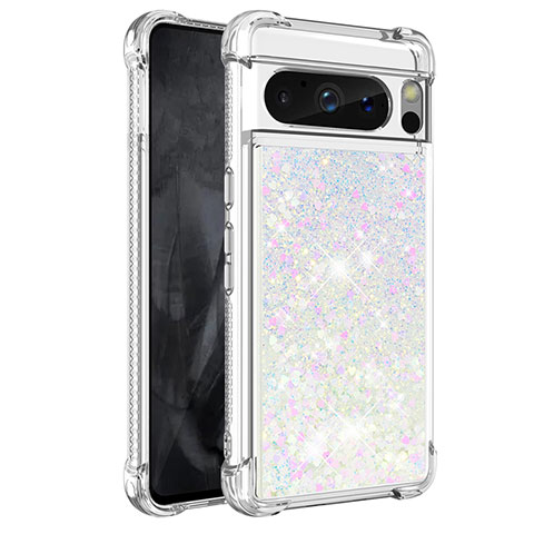 Coque Silicone Housse Etui Gel Bling-Bling S01 pour Google Pixel 8 Pro 5G Argent