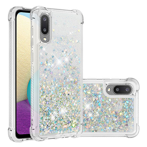 Coque Silicone Housse Etui Gel Bling-Bling S01 pour Samsung Galaxy A02 Argent
