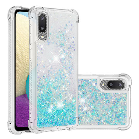 Coque Silicone Housse Etui Gel Bling-Bling S01 pour Samsung Galaxy A02 Bleu Ciel