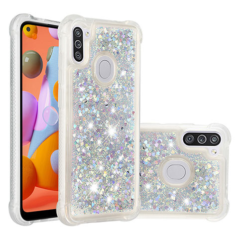 Coque Silicone Housse Etui Gel Bling-Bling S01 pour Samsung Galaxy A11 Argent