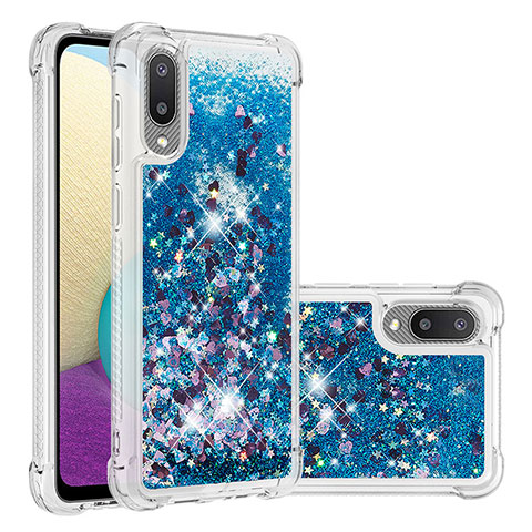 Coque Silicone Housse Etui Gel Bling-Bling S01 pour Samsung Galaxy M02 Bleu