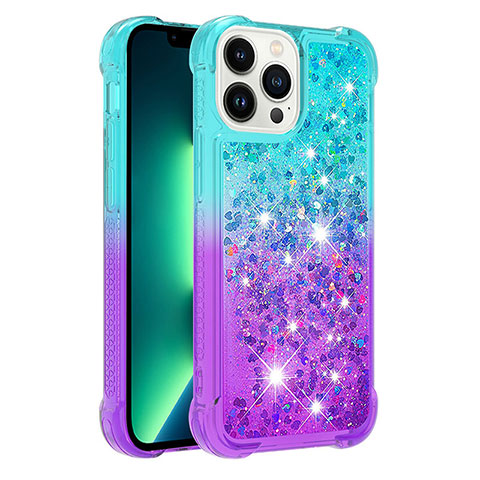 Coque Silicone Housse Etui Gel Bling-Bling S02 pour Apple iPhone 13 Pro Max Bleu Ciel