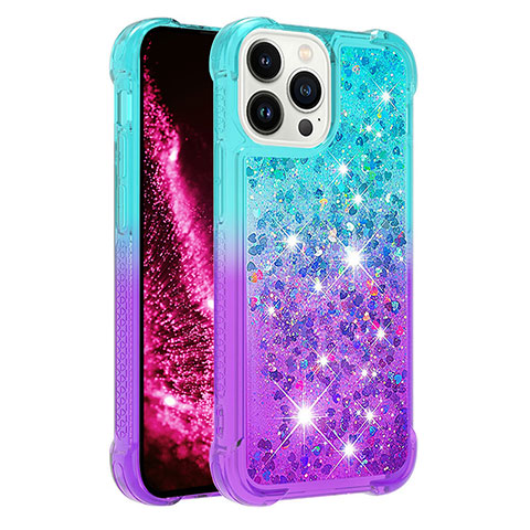 Coque Silicone Housse Etui Gel Bling-Bling S02 pour Apple iPhone 14 Pro Bleu Ciel