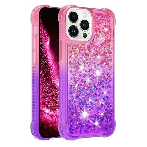 Coque Silicone Housse Etui Gel Bling-Bling S02 pour Apple iPhone 16 Pro Max Rose Rouge