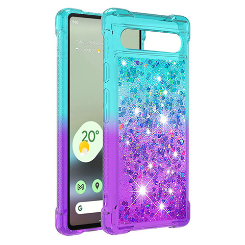 Coque Silicone Housse Etui Gel Bling-Bling S02 pour Google Pixel 7a 5G Bleu Ciel