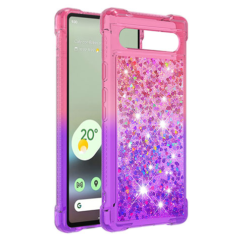 Coque Silicone Housse Etui Gel Bling-Bling S02 pour Google Pixel 7a 5G Rose Rouge