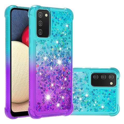 Coque Silicone Housse Etui Gel Bling-Bling S02 pour Samsung Galaxy A03s Bleu Ciel