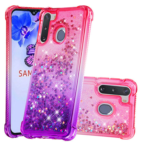 Coque Silicone Housse Etui Gel Bling-Bling S02 pour Samsung Galaxy A21 European Rose Rouge