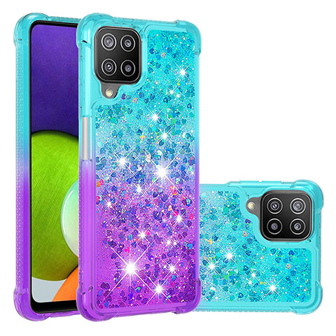 Coque Silicone Housse Etui Gel Bling-Bling S02 pour Samsung Galaxy A22 4G Bleu Ciel