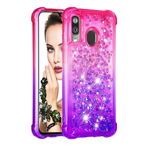 Coque Silicone Housse Etui Gel Bling-Bling S02 pour Samsung Galaxy A40 Rose Rouge