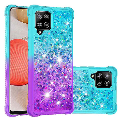 Coque Silicone Housse Etui Gel Bling-Bling S02 pour Samsung Galaxy A42 5G Bleu Ciel