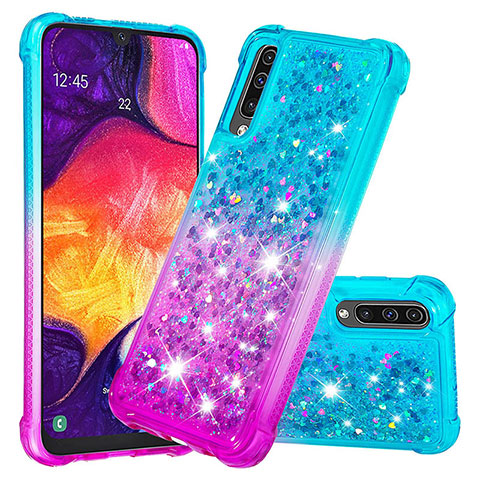 Coque Silicone Housse Etui Gel Bling-Bling S02 pour Samsung Galaxy A50 Bleu Ciel