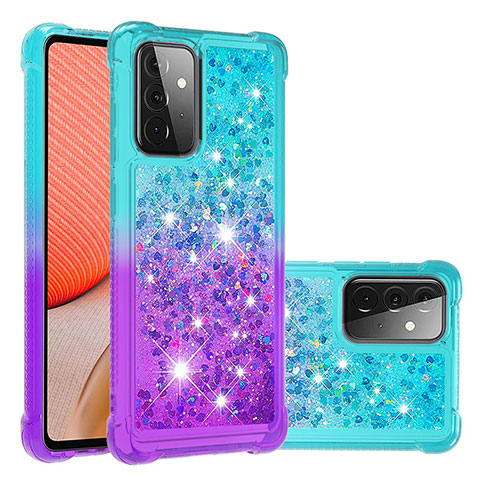 Coque Silicone Housse Etui Gel Bling-Bling S02 pour Samsung Galaxy A72 5G Bleu Ciel