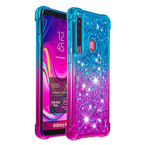 Coque Silicone Housse Etui Gel Bling-Bling S02 pour Samsung Galaxy A9s Bleu Ciel