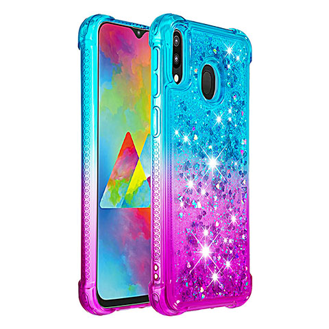 Coque Silicone Housse Etui Gel Bling-Bling S02 pour Samsung Galaxy M20 Bleu Ciel