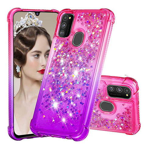 Coque Silicone Housse Etui Gel Bling-Bling S02 pour Samsung Galaxy M30s Rose Rouge