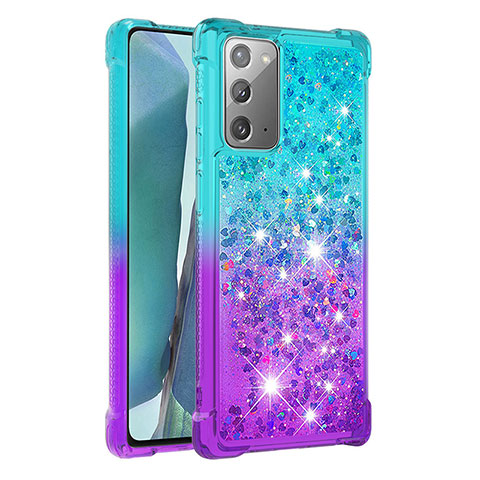 Coque Silicone Housse Etui Gel Bling-Bling S02 pour Samsung Galaxy Note 20 5G Bleu Ciel