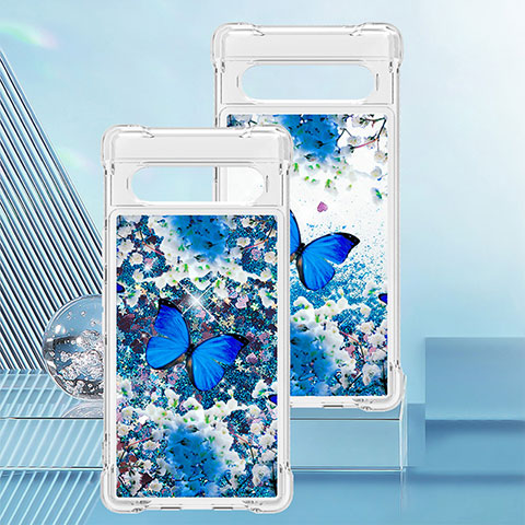 Coque Silicone Housse Etui Gel Bling-Bling S03 pour Google Pixel 7a 5G Bleu