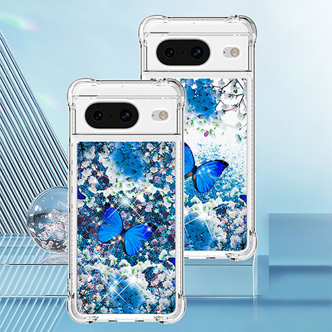 Coque Silicone Housse Etui Gel Bling-Bling S03 pour Google Pixel 8 5G Bleu