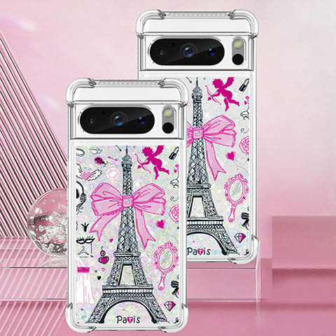 Coque Silicone Housse Etui Gel Bling-Bling S03 pour Google Pixel 8 Pro 5G Or Rose