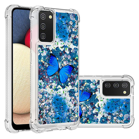 Coque Silicone Housse Etui Gel Bling-Bling S03 pour Samsung Galaxy A02s Bleu