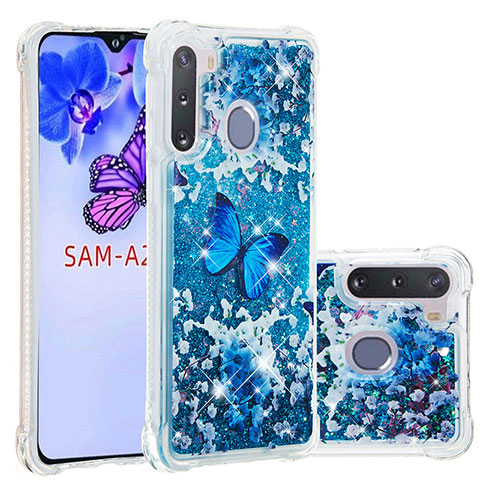 Coque Silicone Housse Etui Gel Bling-Bling S03 pour Samsung Galaxy A21 European Bleu