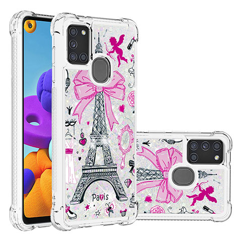 Coque Silicone Housse Etui Gel Bling-Bling S03 pour Samsung Galaxy A21s Rose