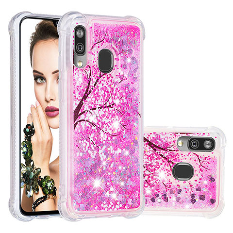 Coque Silicone Housse Etui Gel Bling-Bling S03 pour Samsung Galaxy A40 Rose Rouge