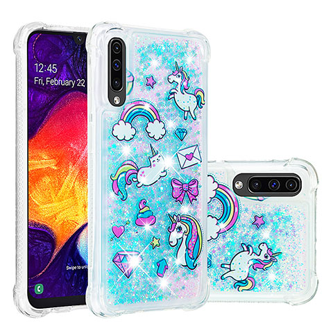 Coque Silicone Housse Etui Gel Bling-Bling S04 pour Samsung Galaxy A30S Bleu Ciel