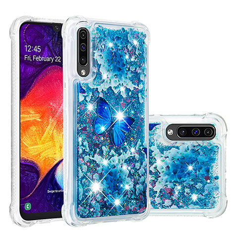 Coque Silicone Housse Etui Gel Bling-Bling S04 pour Samsung Galaxy A50 Bleu