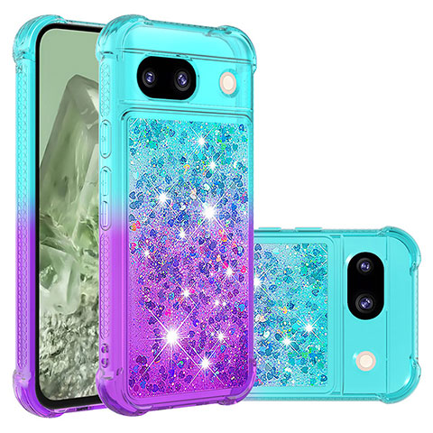 Coque Silicone Housse Etui Gel Bling-Bling YB2 pour Google Pixel 8a 5G Bleu Ciel