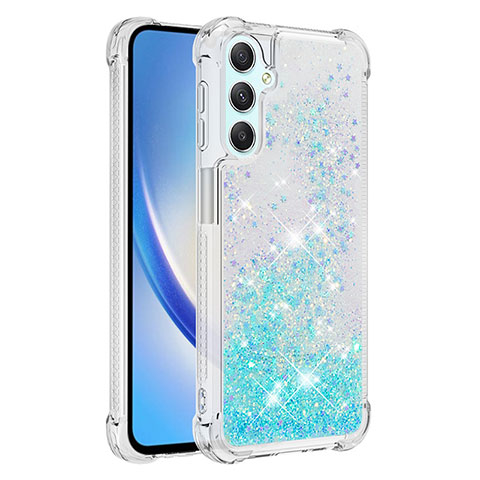 Coque Silicone Housse Etui Gel Bling-Bling YB3 pour Samsung Galaxy A24 4G Bleu Ciel