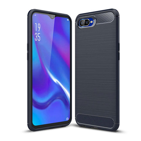 Coque Silicone Housse Etui Gel Line C01 pour Oppo K1 Bleu