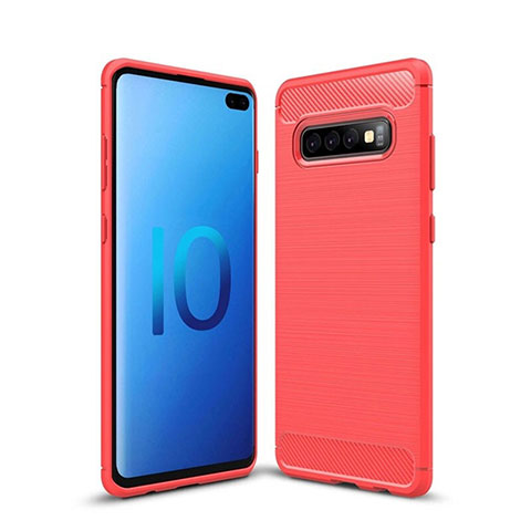 Coque Silicone Housse Etui Gel Line C01 pour Samsung Galaxy S10 Plus Rouge