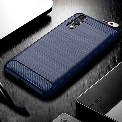 Coque Silicone Housse Etui Gel Line C02 pour Huawei P20 Bleu