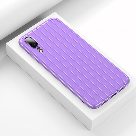 Coque Silicone Housse Etui Gel Line C03 pour Huawei P20 Violet