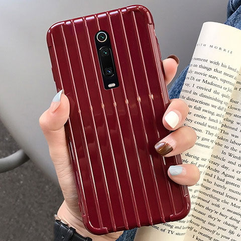 Coque Silicone Housse Etui Gel Line C03 pour Xiaomi Redmi K20 Pro Vin Rouge