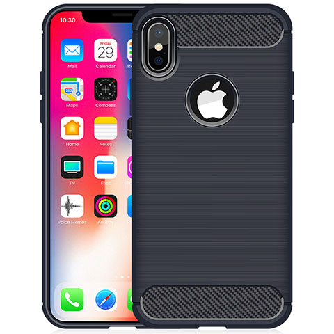 Coque Silicone Housse Etui Gel Line pour Apple iPhone X Bleu