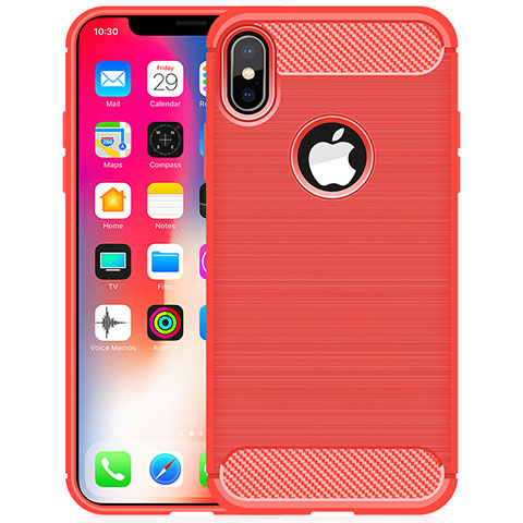 Coque Silicone Housse Etui Gel Line pour Apple iPhone X Rouge