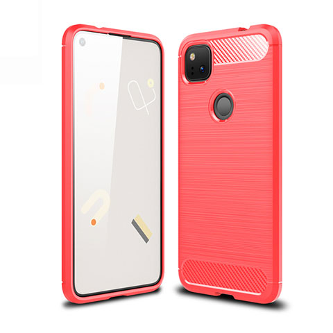 Coque Silicone Housse Etui Gel Line pour Google Pixel 4a Rouge