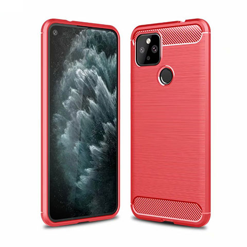 Coque Silicone Housse Etui Gel Line pour Google Pixel 5 XL 5G Rouge